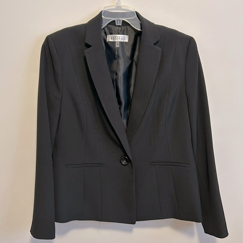 Classic blazer suit jacket by Kasper, women’s size 12, in black, fully lined